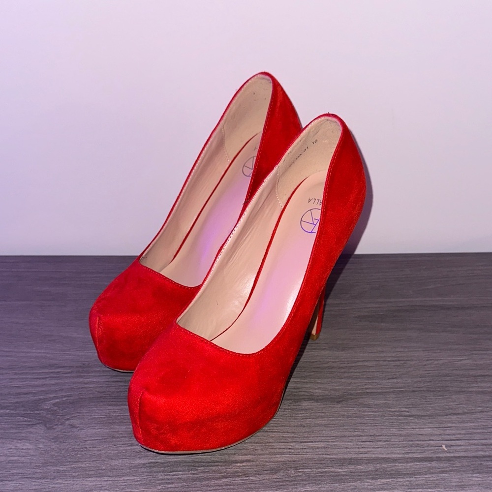 Red Platform High Heel Pumps - Women